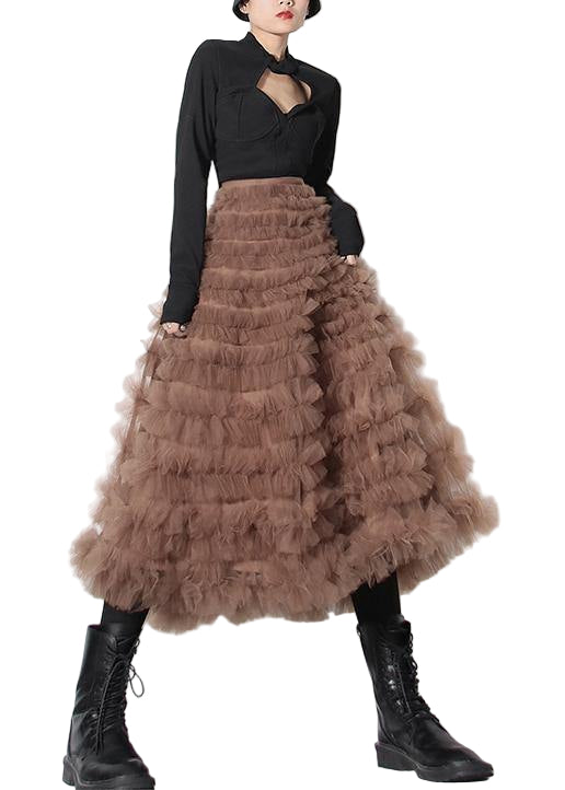 Lång Kjol Dam i Khaki med Elastisk Midja och Löst Sittande Design 0