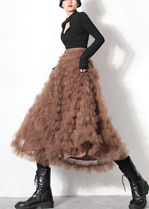 Lång Kjol Dam i Khaki med Elastisk Midja och Löst Sittande Design 2