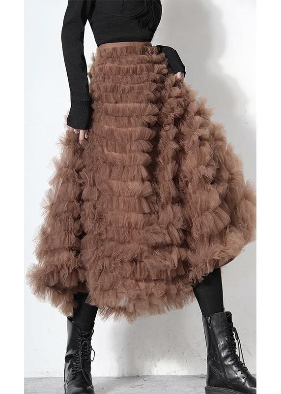 Lång Kjol Dam i Khaki med Elastisk Midja och Löst Sittande Design 3