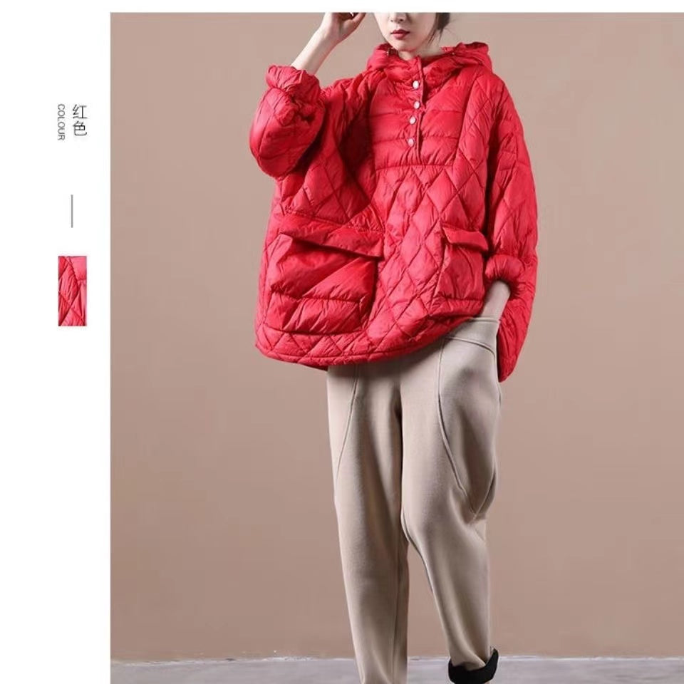 Lång Vinterjacka Dam Med Huva Och Fickor 7