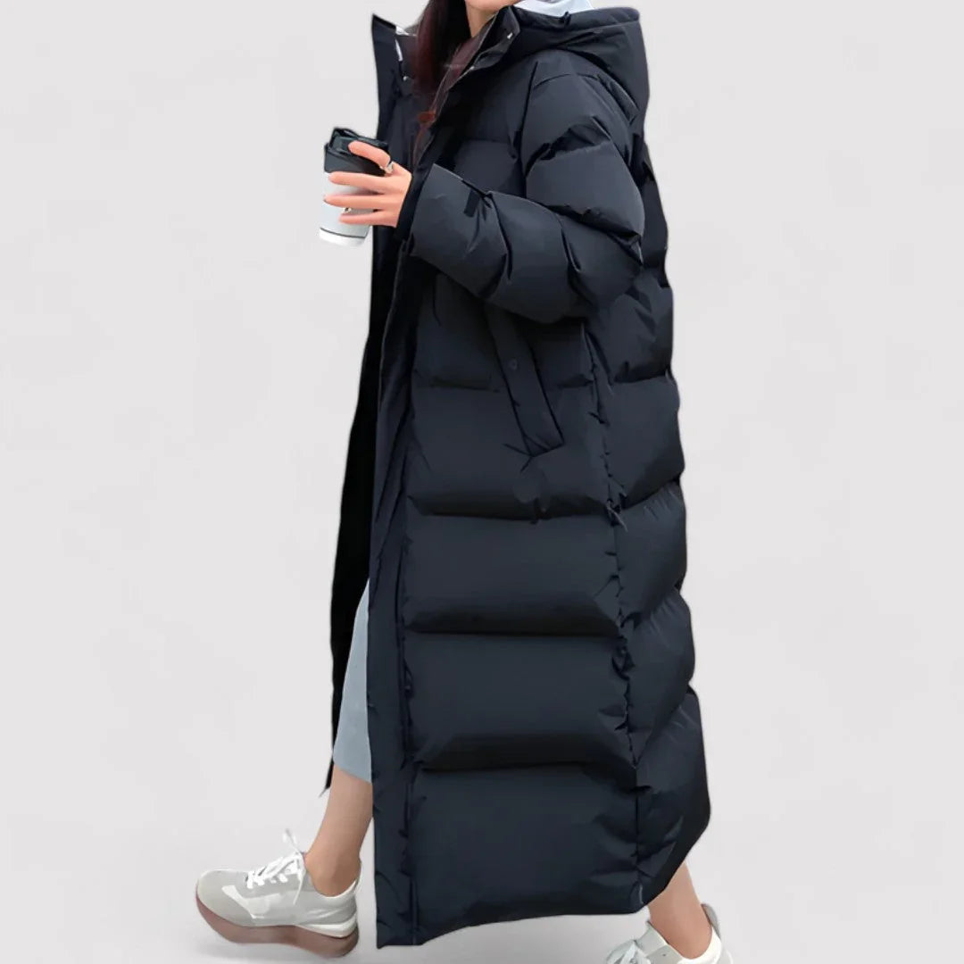 Lång täckt parkas med vattentät design för kvinnor 1