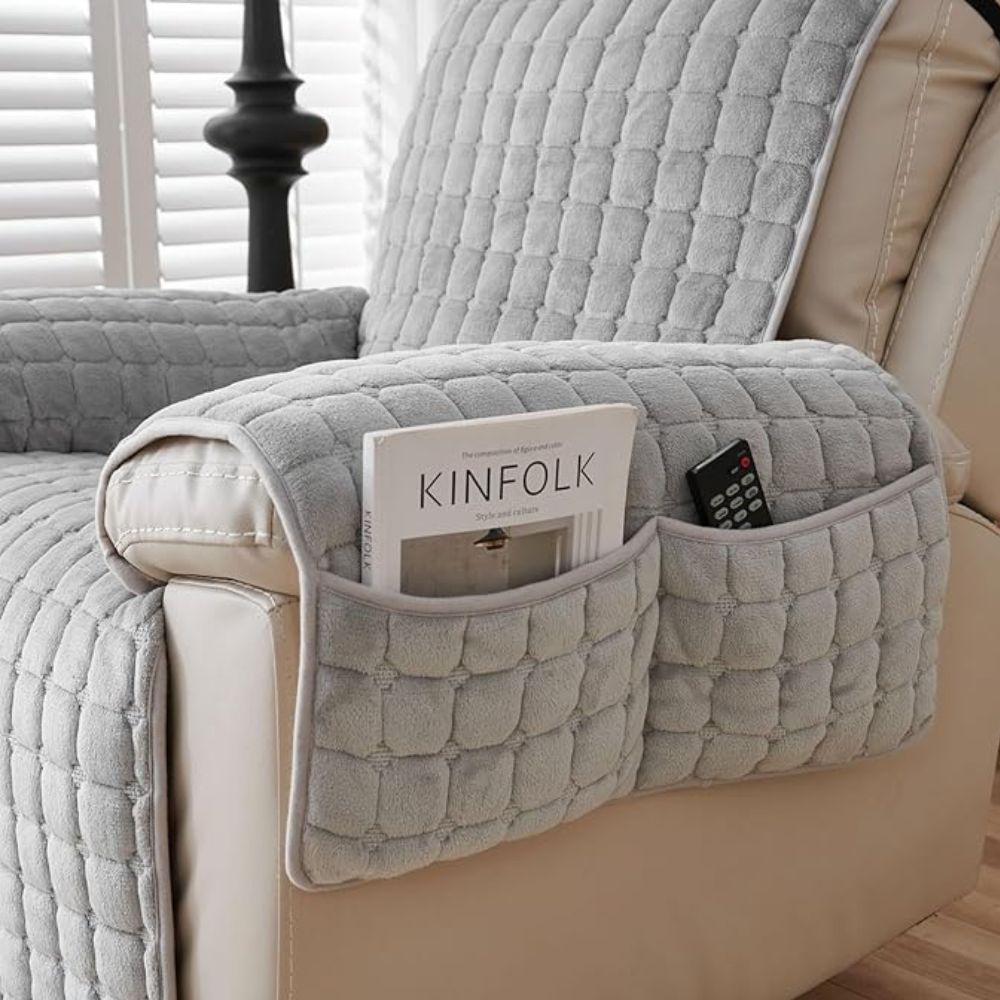 Liggstolsöverdrag Rutnätsdesign med Skyddande Armskydd 3