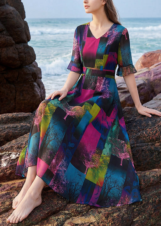Lindex Dam Klänning Lång V-ringad Patchwork Sommarmodell 2
