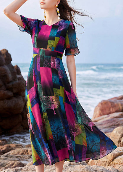 Lindex Dam Klänning Lång V-ringad Patchwork Sommarmodell 3