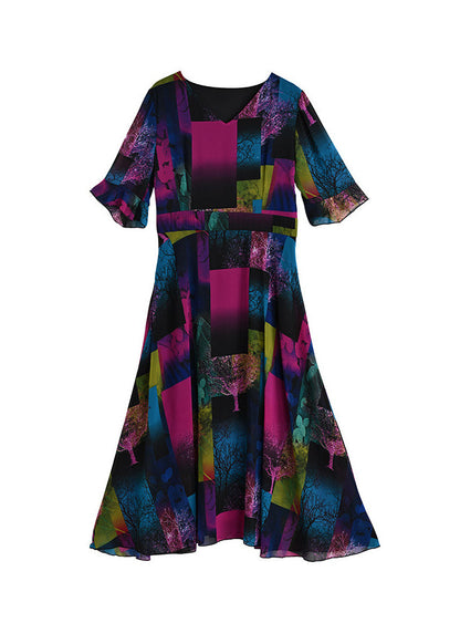 Lindex Dam Klänning Lång V-ringad Patchwork Sommarmodell 4