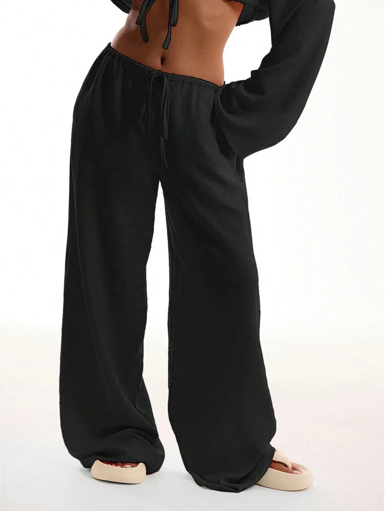 Linnebyxor Dam Hög Midja Baggy Lätt Material 5