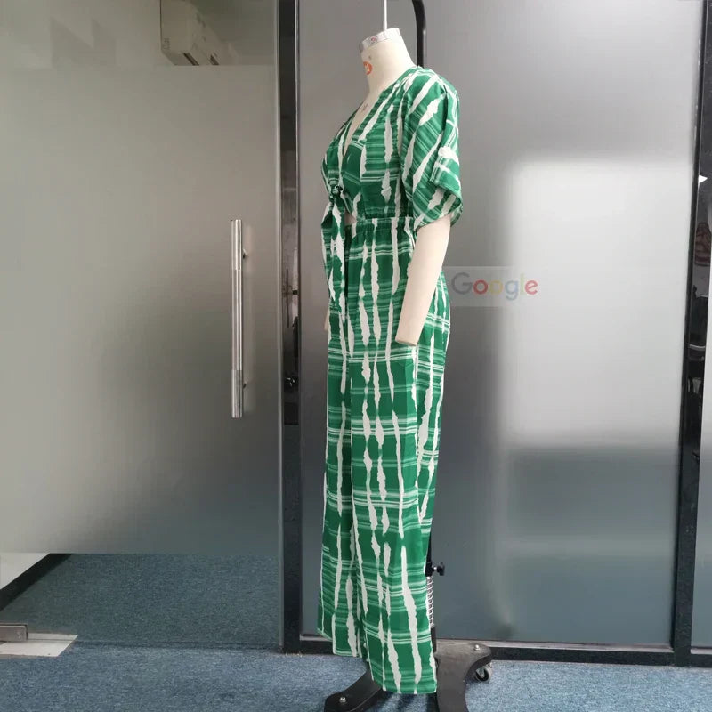 Dam Jumpsuit Djup V-ringning Flytande Silhuett-5