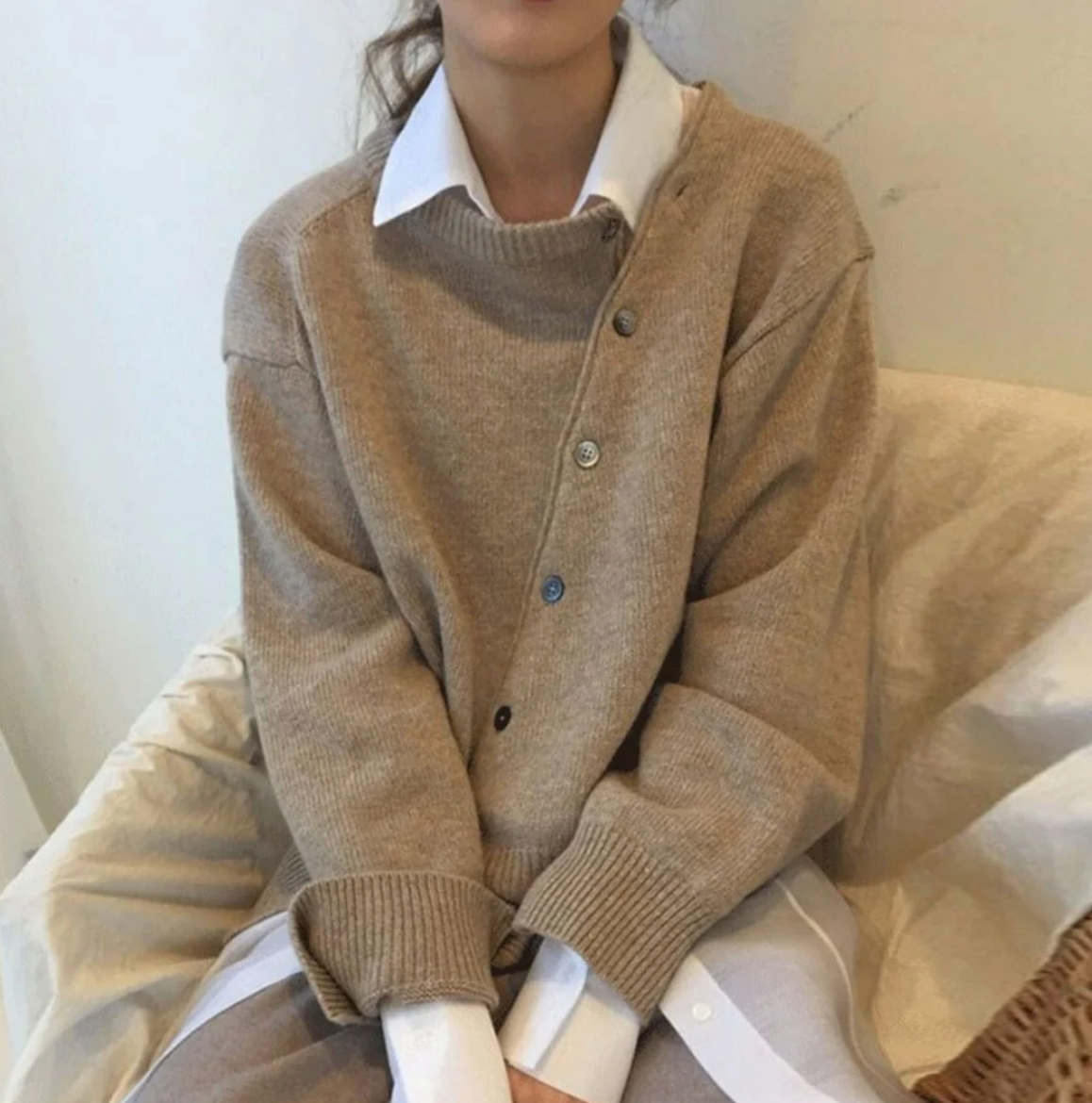 Kvinnors Lång Cardigan Diagonal Knappstängning Kashmirmix-1