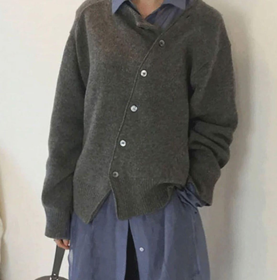 Variant image for Kvinnors Lång Cardigan Diagonal Knappstängning Kashmirmix-13