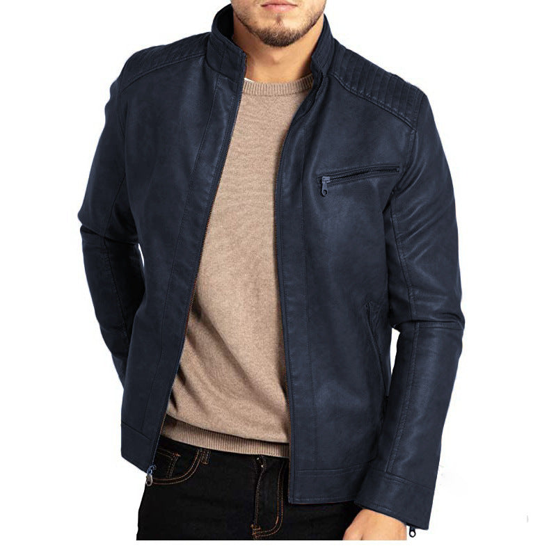 Herr Läderjacka Slim Fit PU-Läder med Smal Krage 3