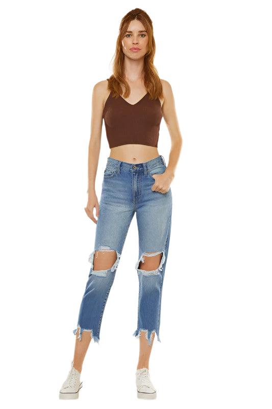 Mamma Jeans Hög Midja Denim Mörk 0