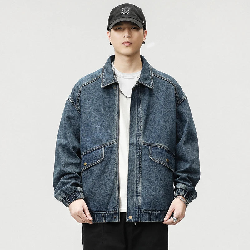 Män Oversized Jeansjacka i Retro Stil 1