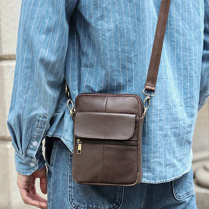 Mäns Axelväska Tidlös Design Med Flera Fack och Justerbar Rem 10