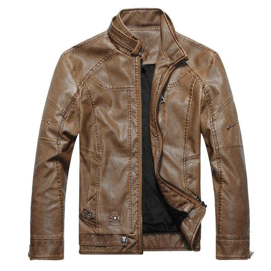 Mäns Biker-jacka med Slim Fit och Stativkrage 0