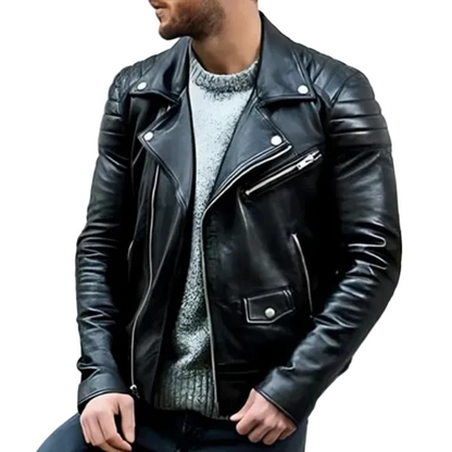 Mäns Bikerjacka i Tidlös Stil 0