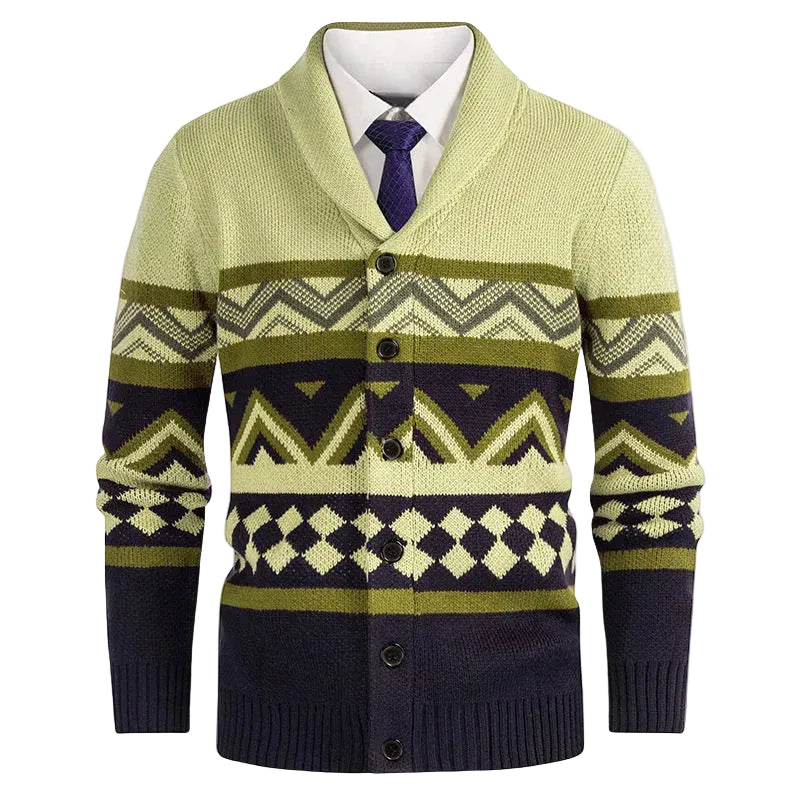 Mäns Cardigan Geometriskt Mönster Med Sjalkrage 0