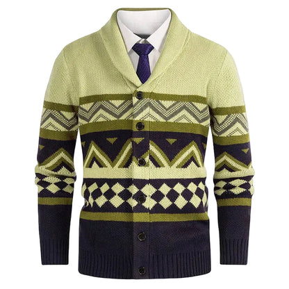 Mäns Cardigan Geometriskt Mönster Med Sjalkrage 0