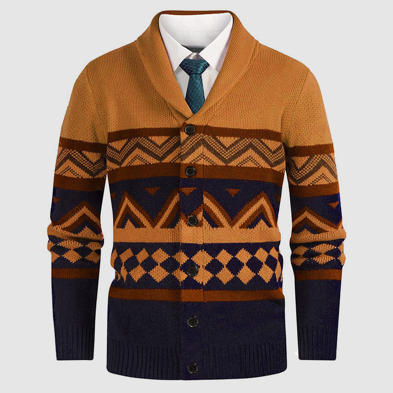 Mäns Cardigan Geometriskt Mönster Med Sjalkrage 1
