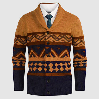 Mäns Cardigan Geometriskt Mönster Med Sjalkrage 1
