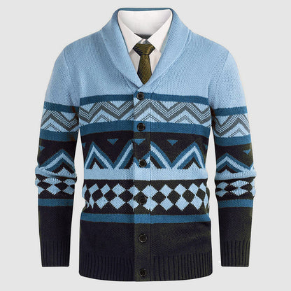 Mäns Cardigan Geometriskt Mönster Med Sjalkrage 2