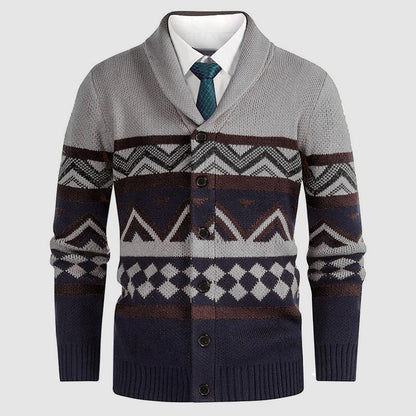 Mäns Cardigan Geometriskt Mönster Med Sjalkrage 3