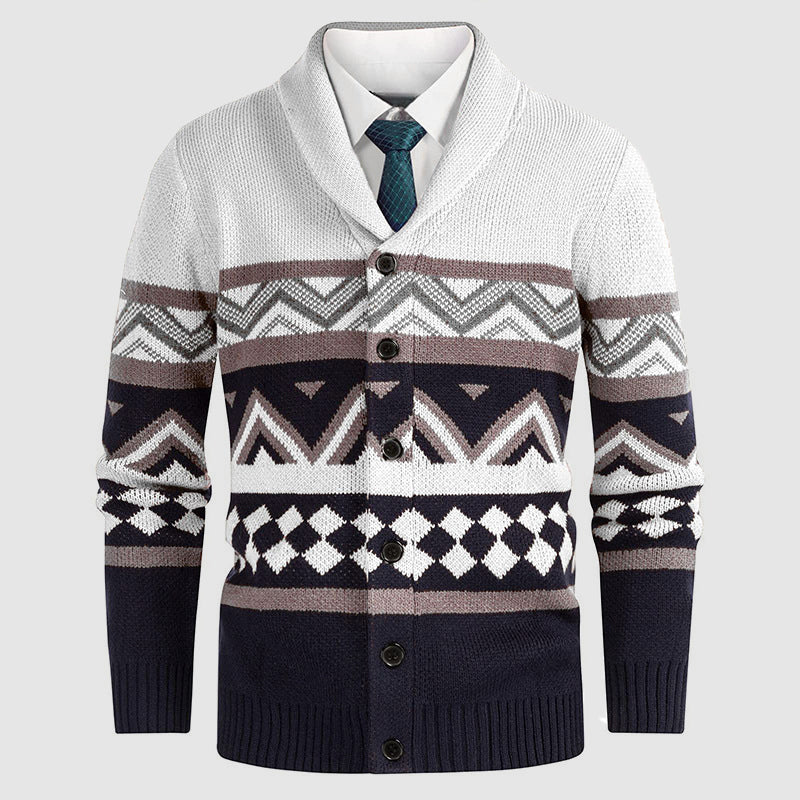 Mäns Cardigan Geometriskt Mönster Med Sjalkrage 4