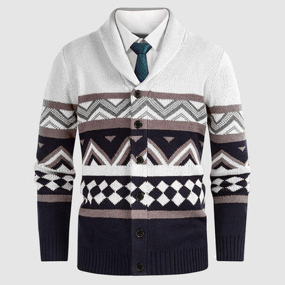 Mäns Cardigan Geometriskt Mönster Med Sjalkrage 4