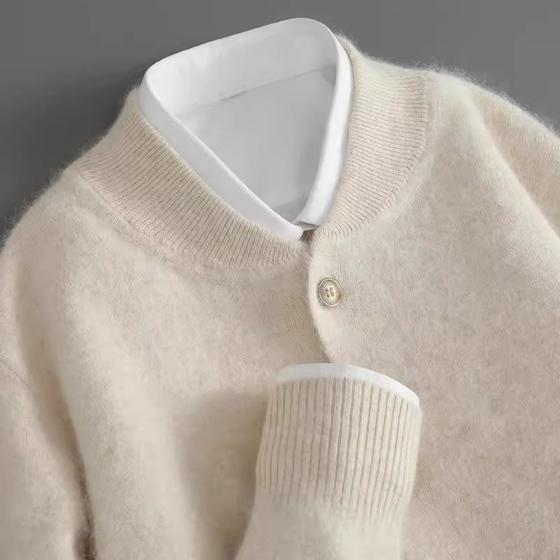 Mäns Cardigan Mock Neck Med Knapp Framtill 0
