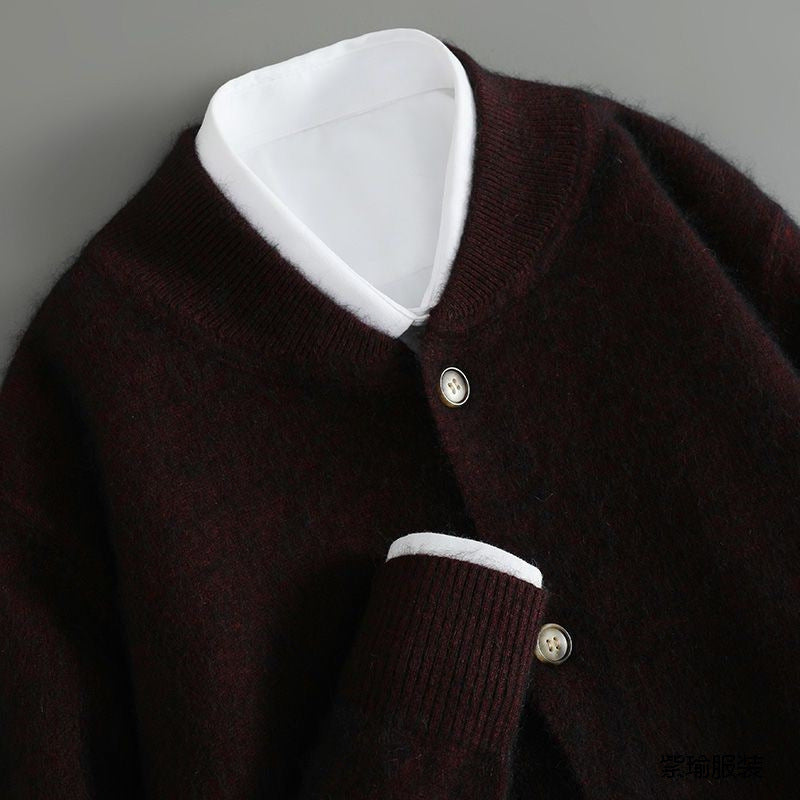 Mäns Cardigan Mock Neck Med Knapp Framtill 4