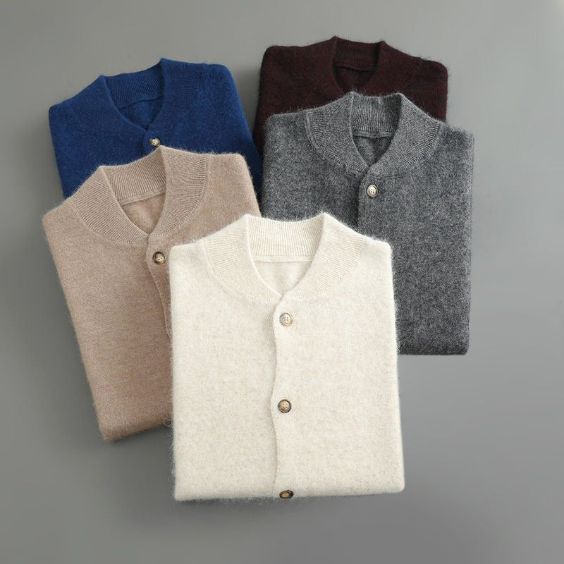 Mäns Cardigan Mock Neck Med Knapp Framtill 6
