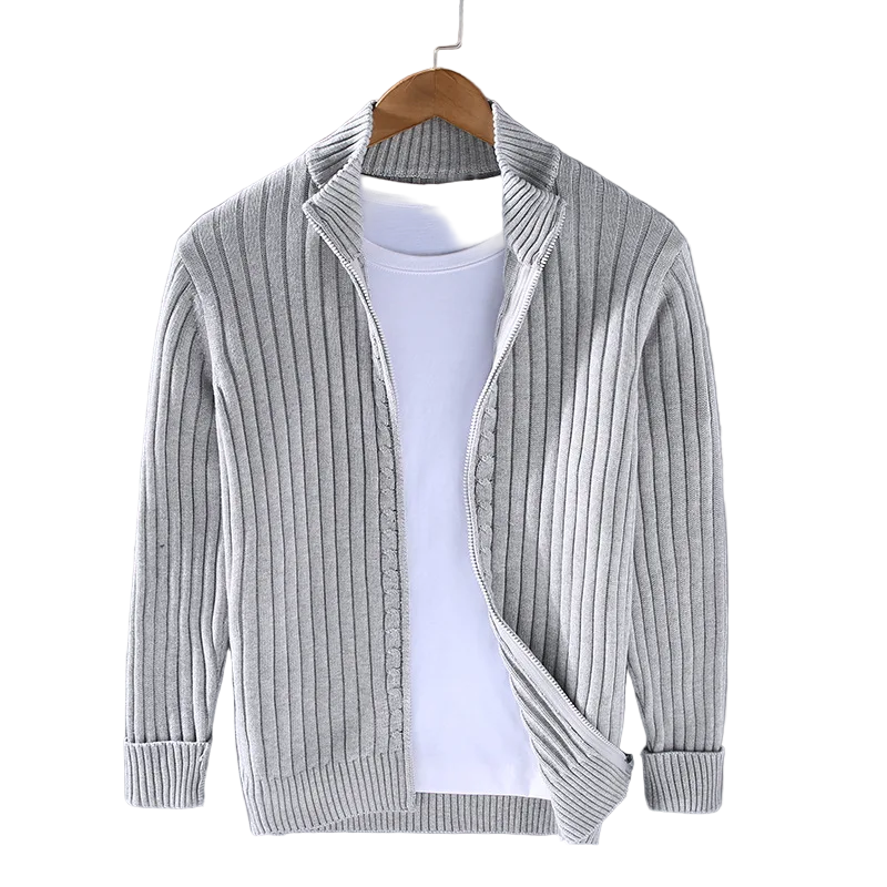 Mäns Cardigan med Dragkedja Ribbstickad 0