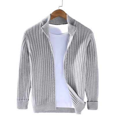 Mäns Cardigan med Dragkedja Ribbstickad 0