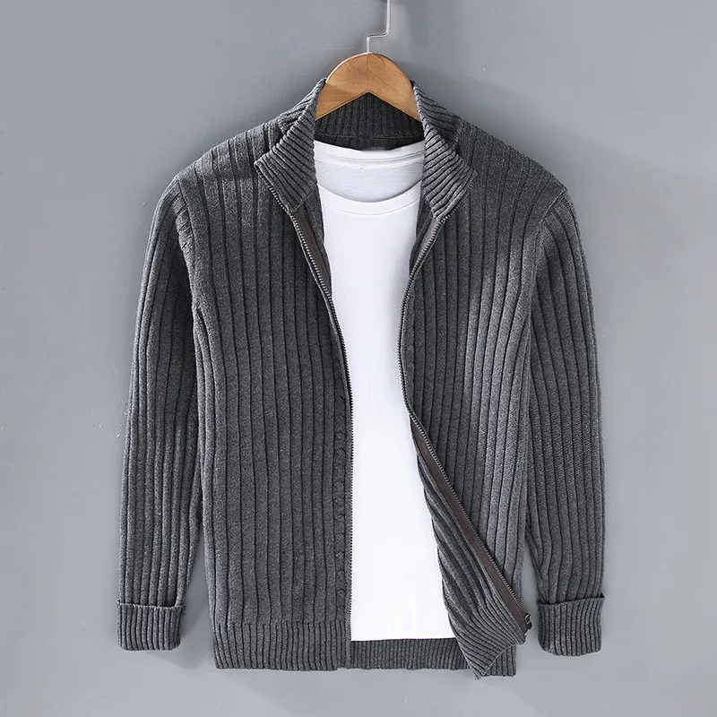 Mäns Cardigan med Dragkedja Ribbstickad 6