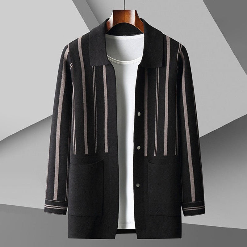 Mäns Cardigan med Randig Design 3