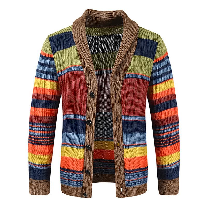 Mäns Cardigan med Retro Färgblock och Knappslå 0