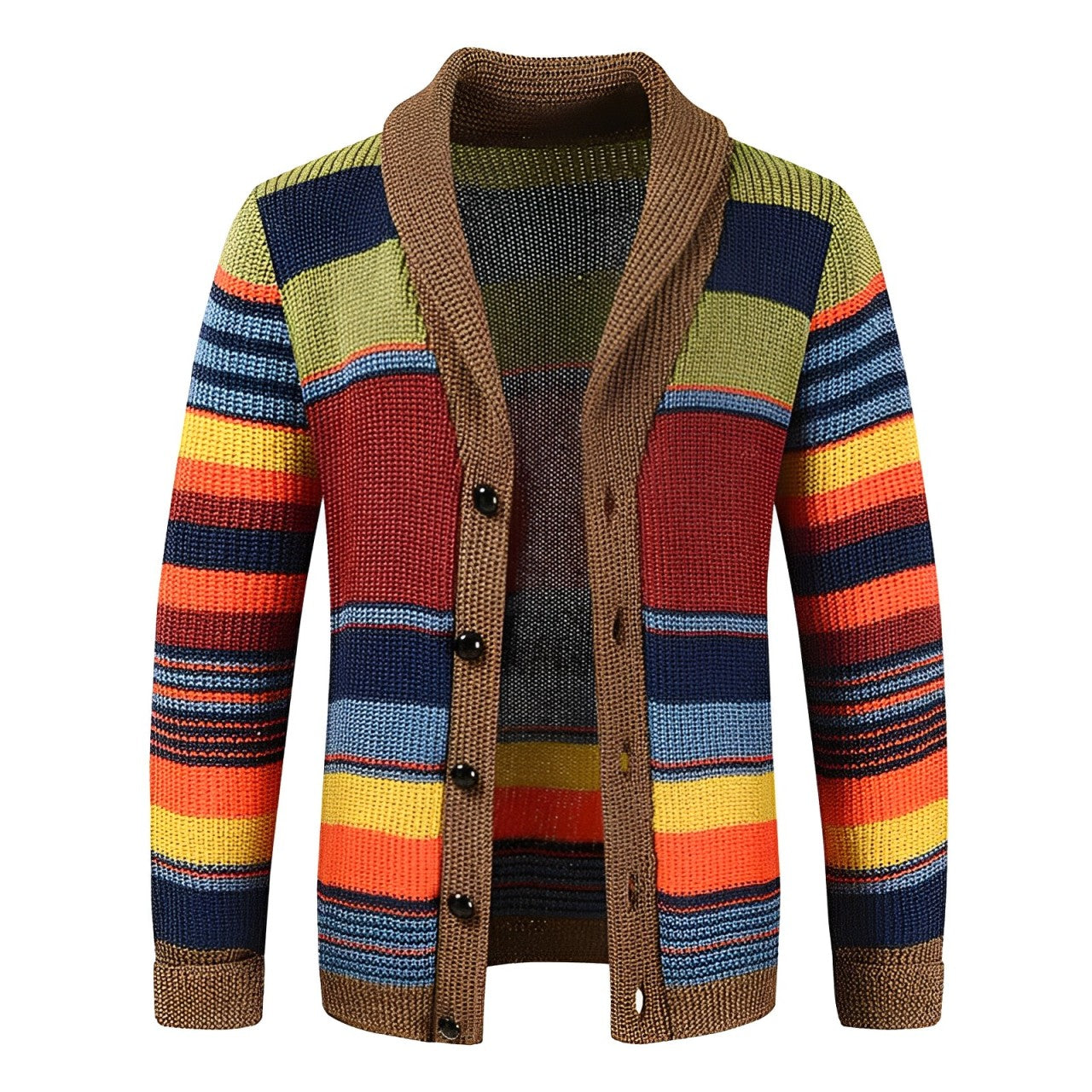 Mäns Cardigan med Retro Färgblock och Knappslå 1