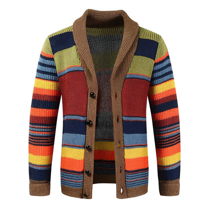 Mäns Cardigan med Retro Färgblock och Knappslå 1