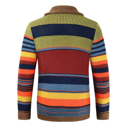 Mäns Cardigan med Retro Färgblock och Knappslå 2