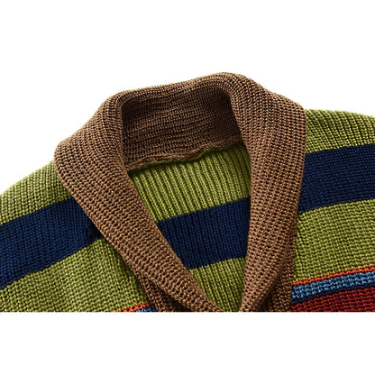 Mäns Cardigan med Retro Färgblock och Knappslå 3