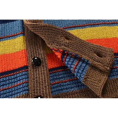 Mäns Cardigan med Retro Färgblock och Knappslå 4