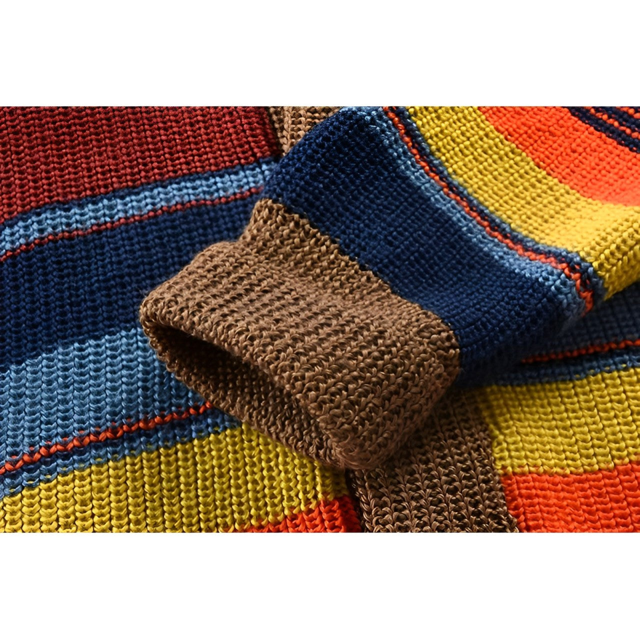 Mäns Cardigan med Retro Färgblock och Knappslå 5