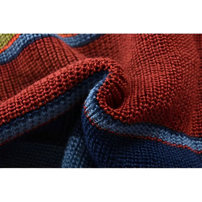 Mäns Cardigan med Retro Färgblock och Knappslå 6