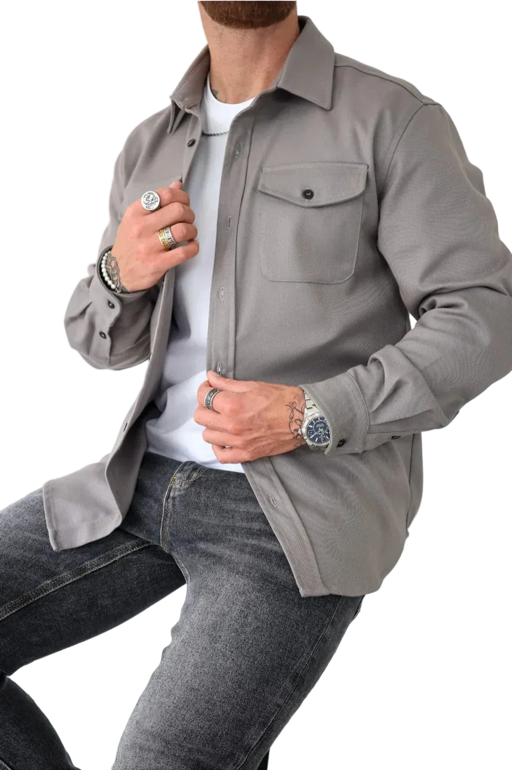 Mäns Casual Overshirt Modern Passform 0