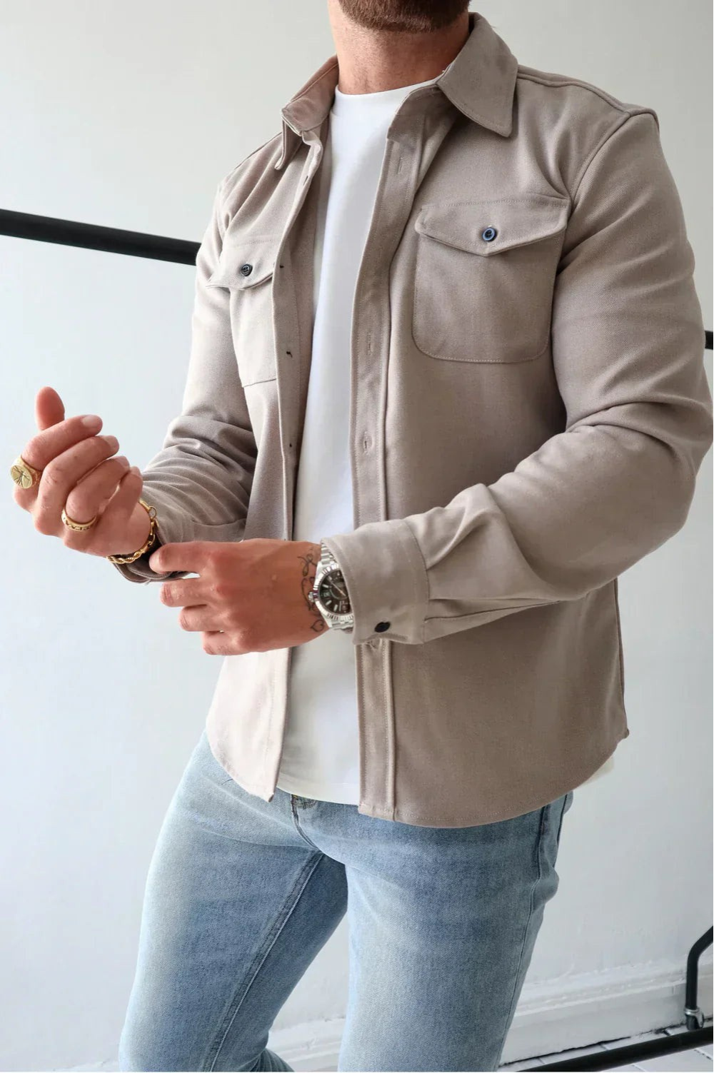 Mäns Casual Overshirt Modern Passform 11