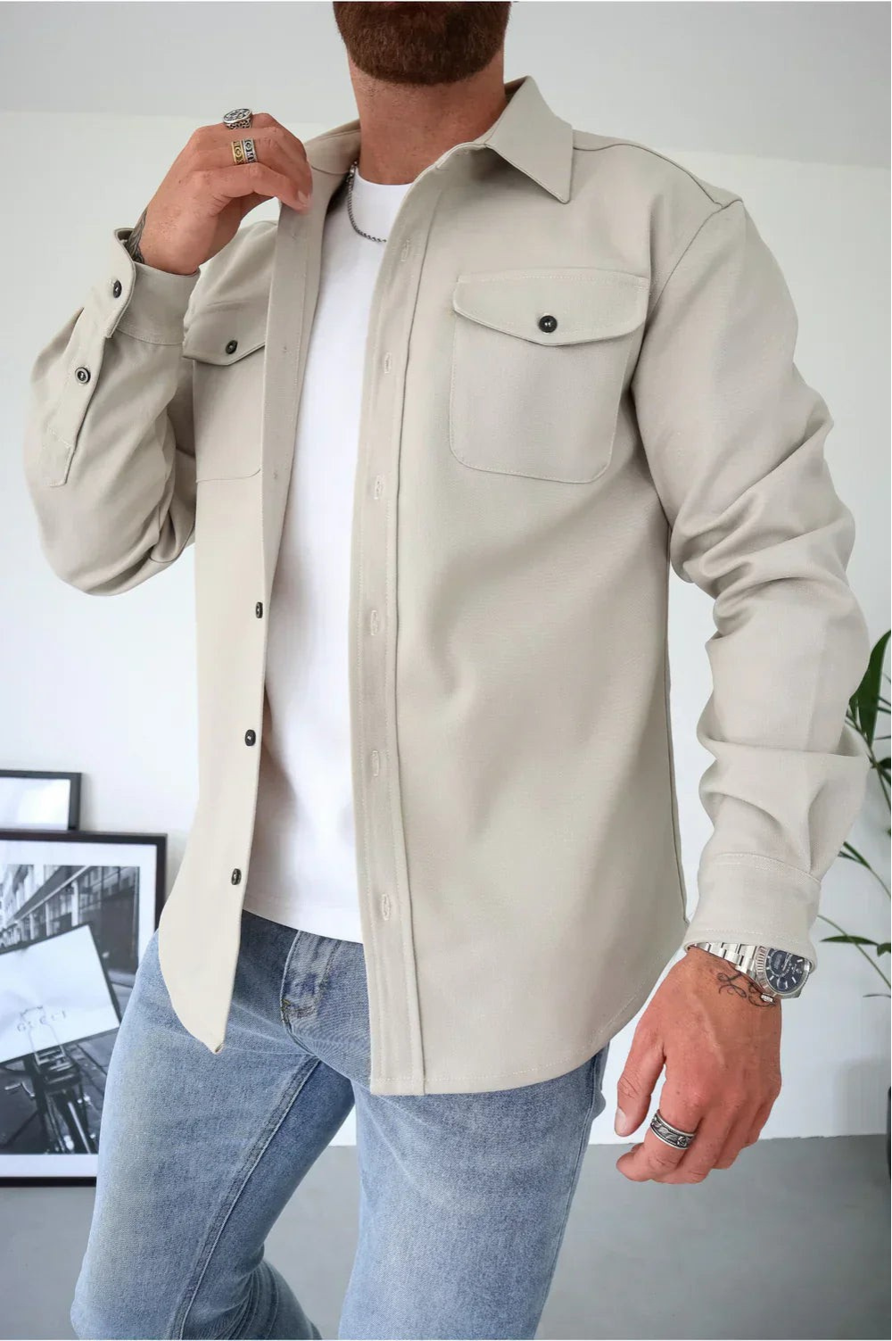 Mäns Casual Overshirt Modern Passform 7