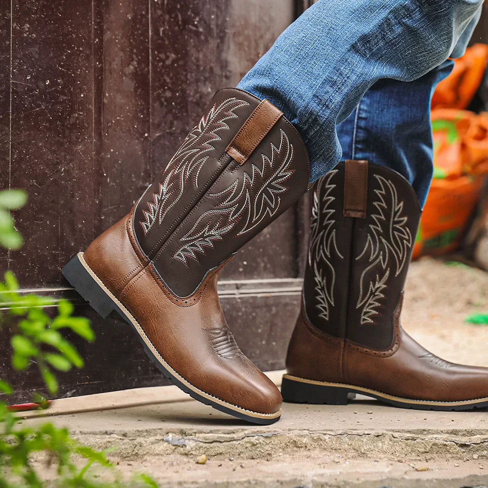 Mäns Cowboystövlar Västerländsk Stil Spetsig Tå 4