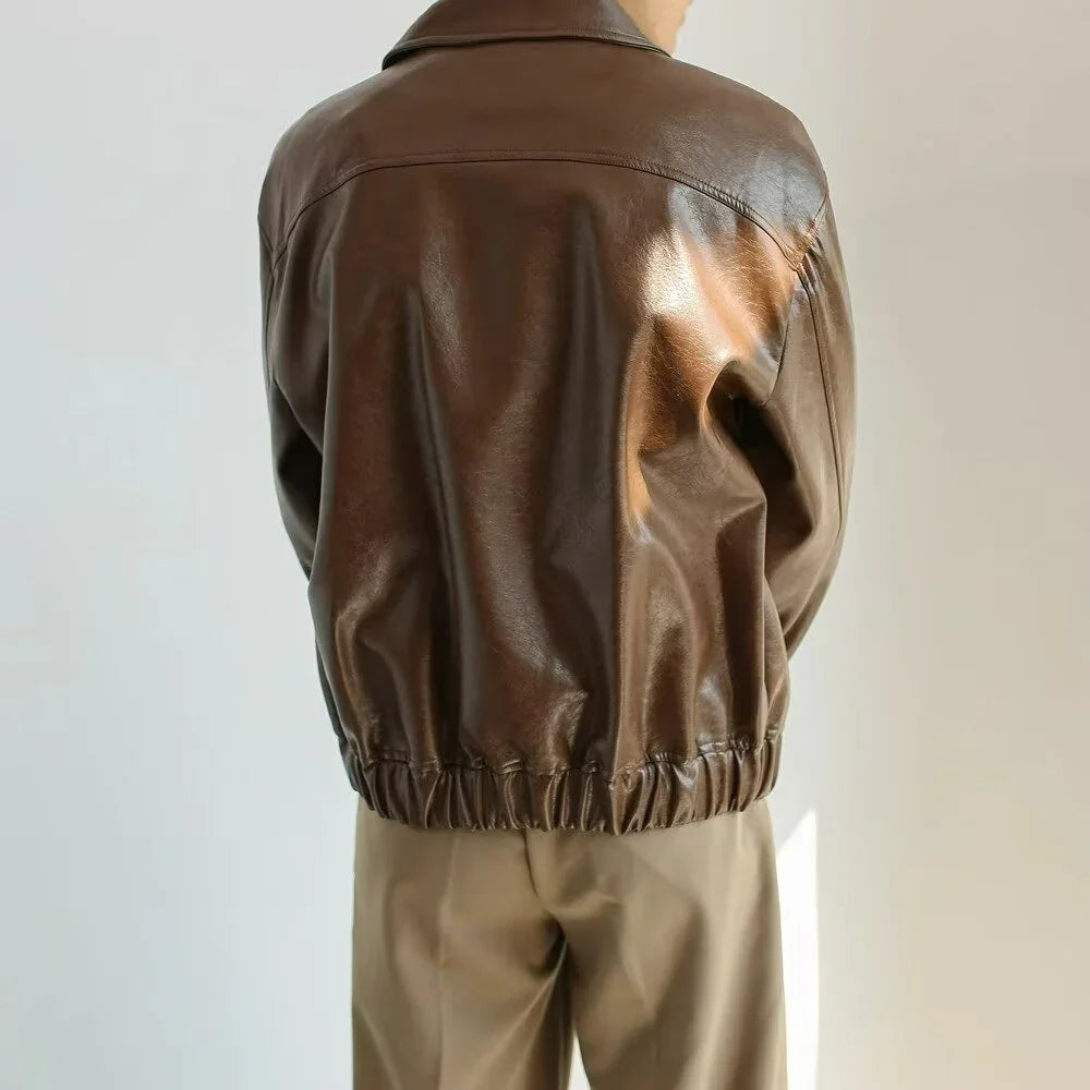 Mäns Cropped Läderjacka Oversized 1