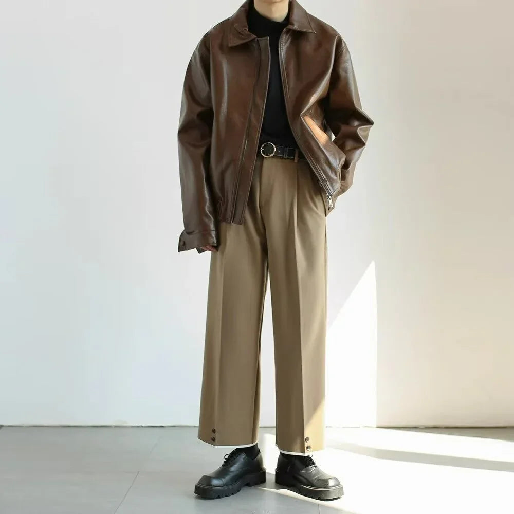 Mäns Cropped Läderjacka Oversized 2