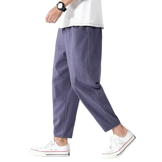 Mäns Cropped Pants med Justerbar Midja 0