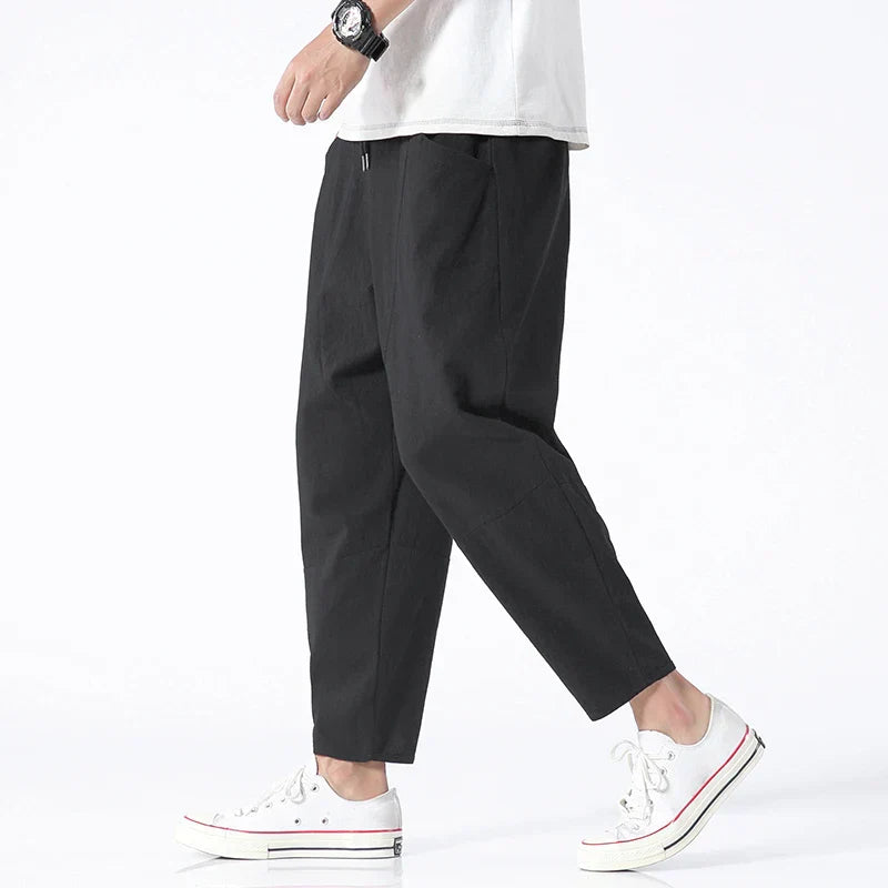 Mäns Cropped Pants med Justerbar Midja 1